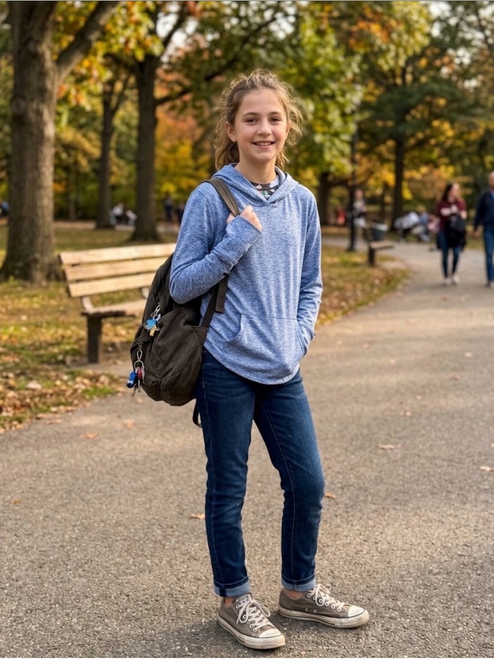 Athleta Girl Uptempo Hoodie heathered space-dye blue top thumb holes L (12)
